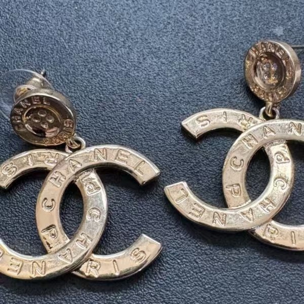 Chanel Gold Large Dangle Button Earrings